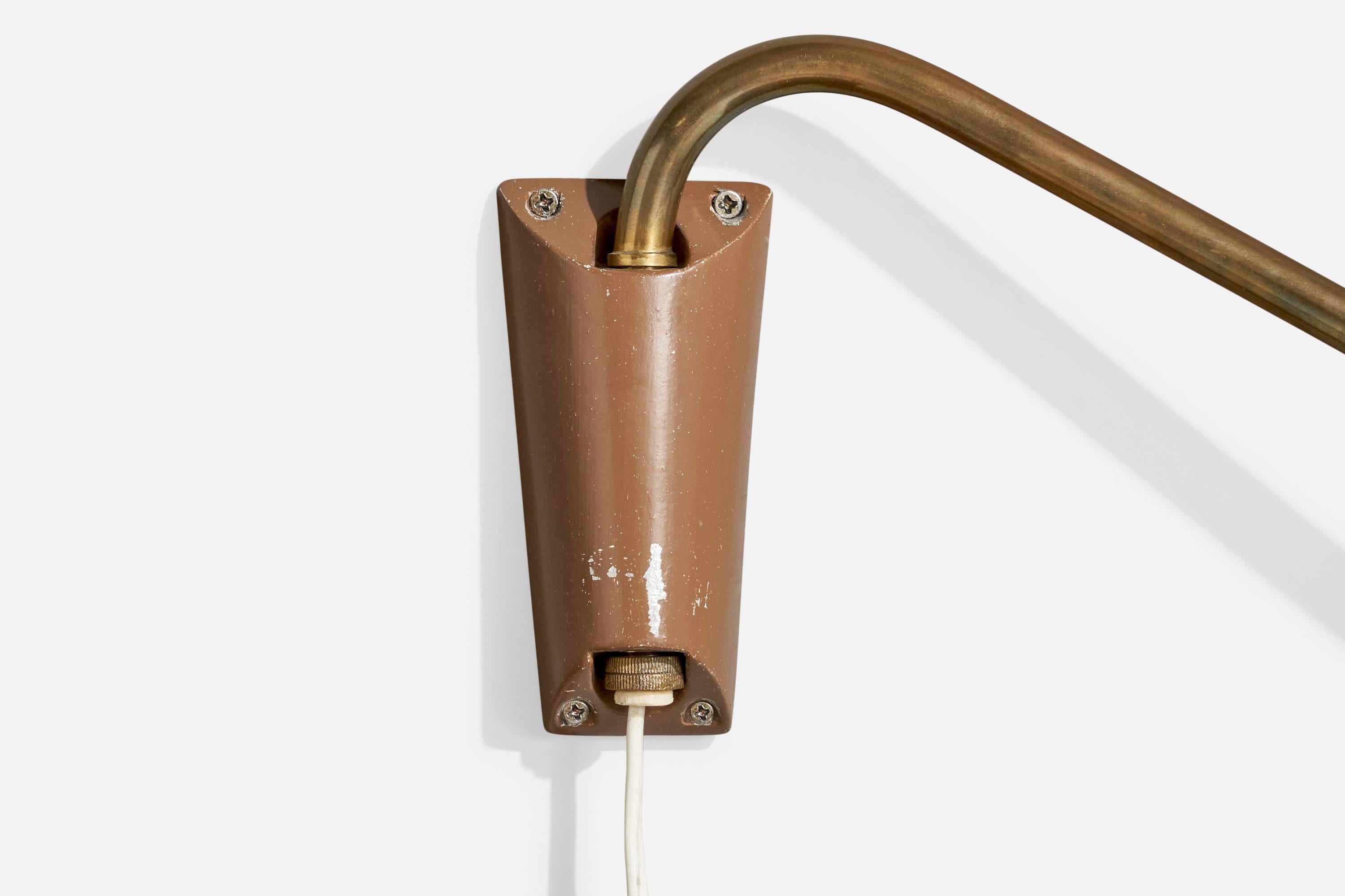 Uppsala Armaturfabrik, Wall Light, Brass, Metal, Fabric, Sweden, 1940s For Sale 1