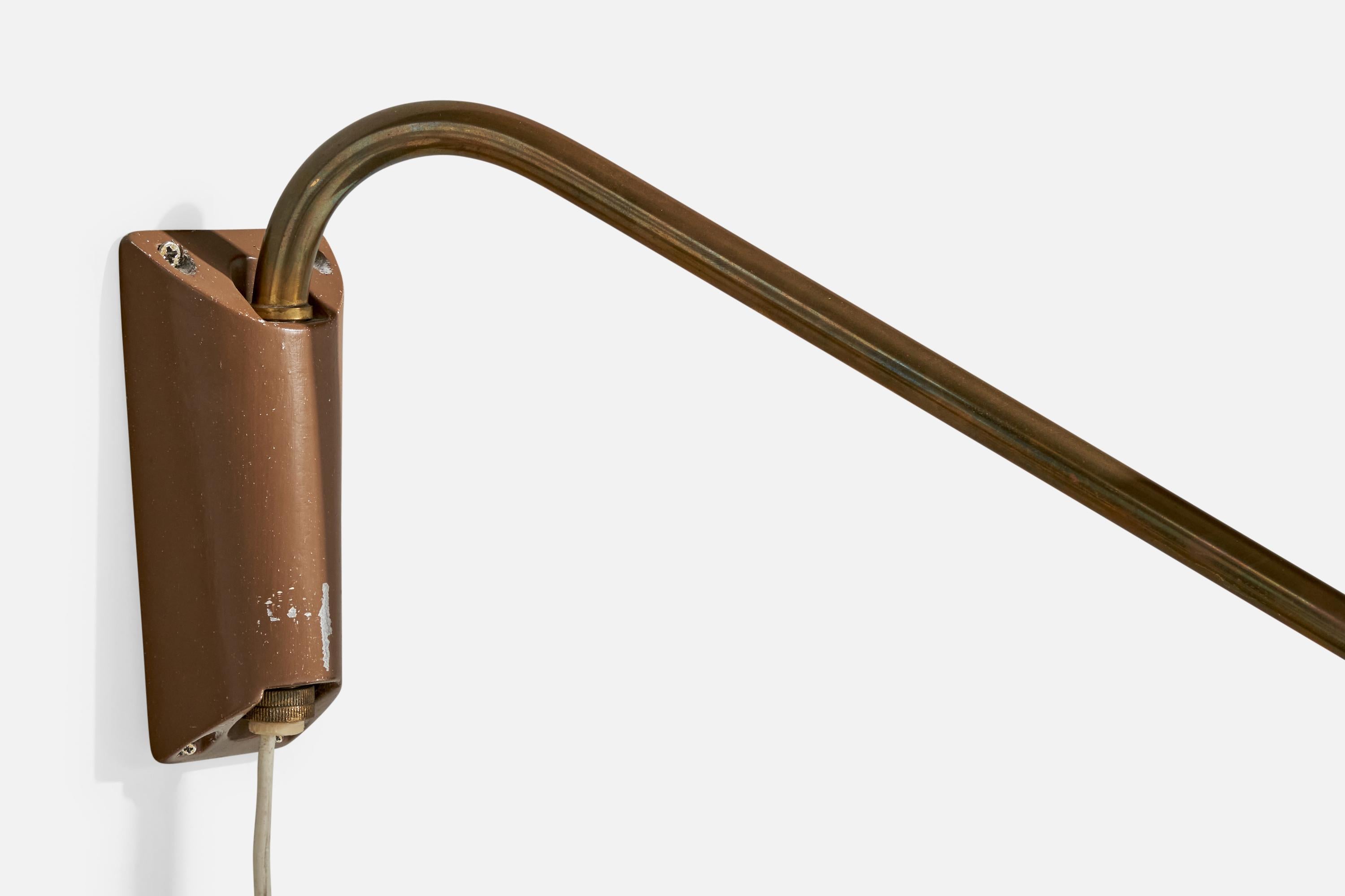 Uppsala Armaturfabrik, Wall Light, Brass, Metal, Fabric, Sweden, 1940s For Sale 2