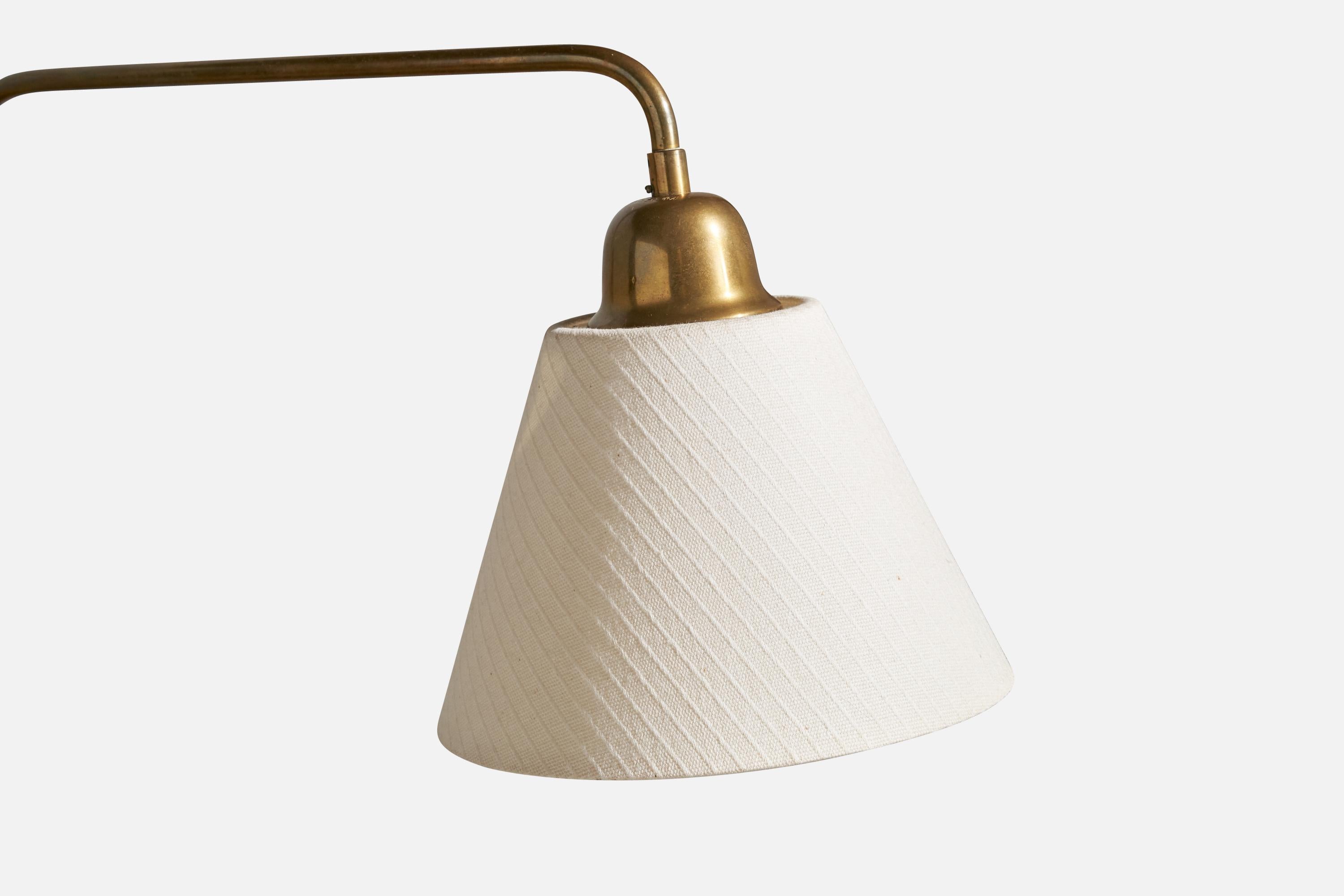 Uppsala Armaturfabrik, Wall Light, Brass, Metal, Fabric, Sweden, 1940s For Sale 4