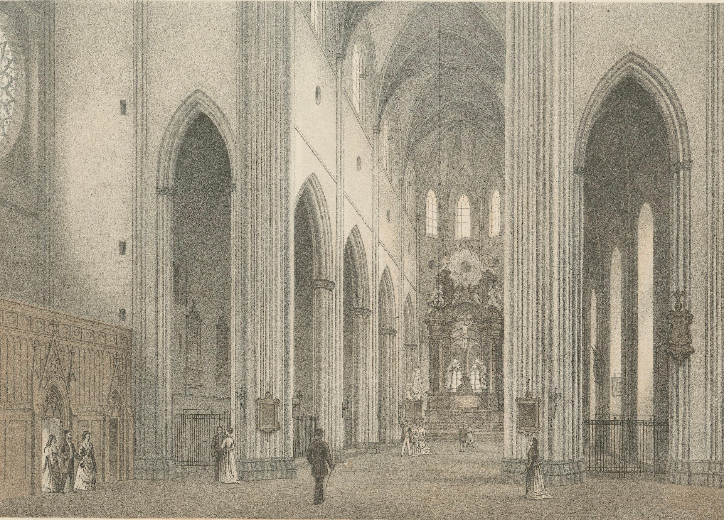 Uppsala Cathedral Choir Interior, Koret i Domkyrkan, Tinted Lithograph 1877