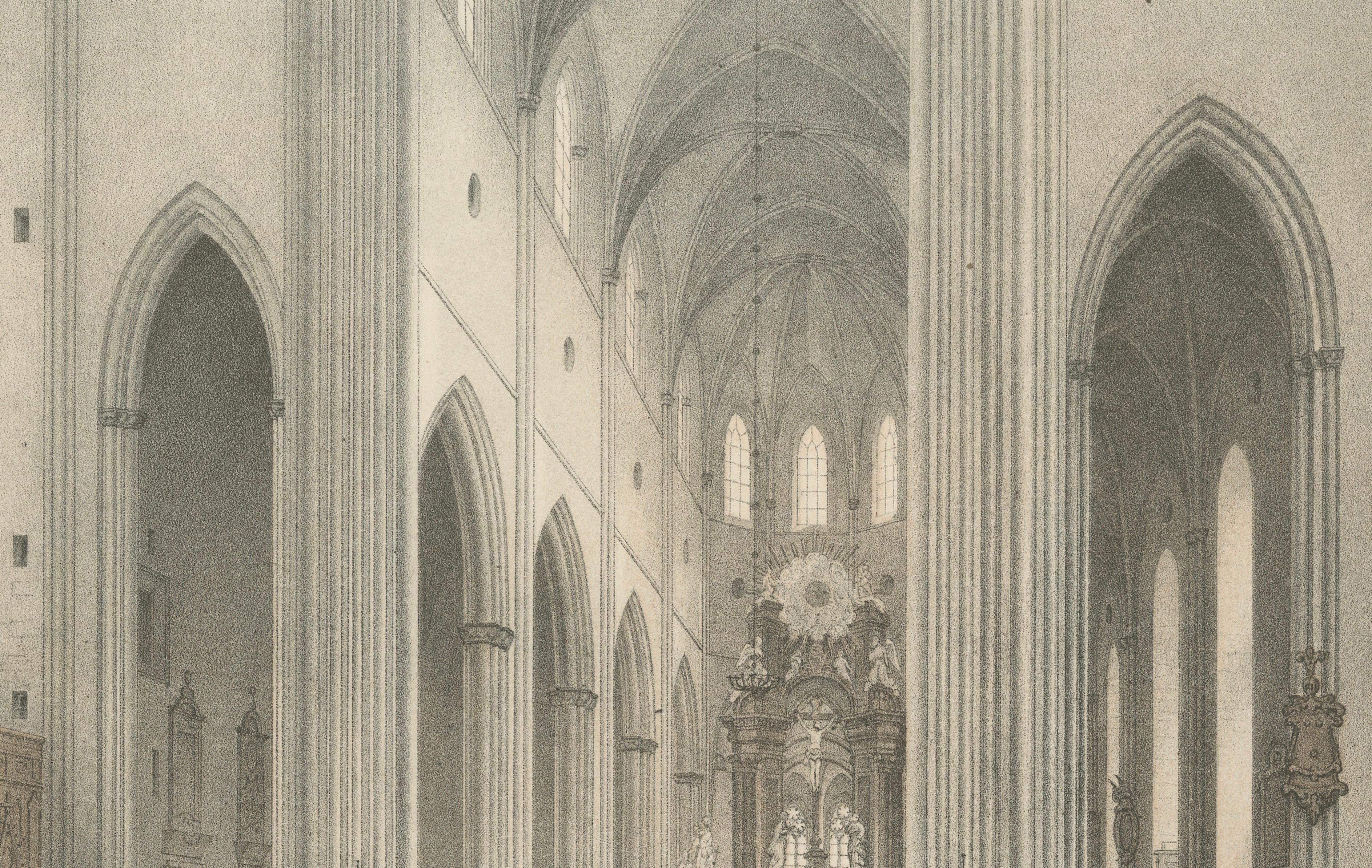 Uppsala Cathedral Choir Interior, Koret i Domkyrkan, Tinted Lithograph 1877