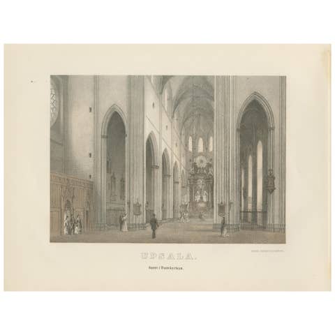 Uppsala Cathedral Choir Interior, Koret i Domkyrkan, Tinted Lithograph 1877