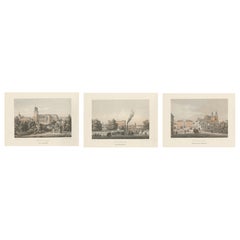Uppsala Stadtansichten in Schweden, 3 getönte Lithographien von A. Nay, Schweden 1877