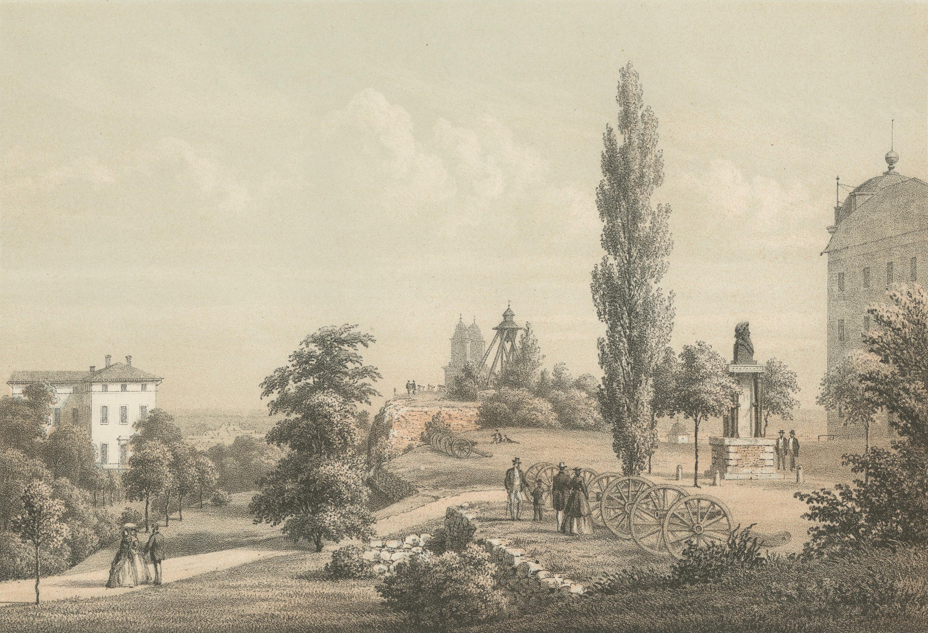 Uppsala Från Gröna Kullen View, Swedish Tinted Lithograph by A. Nay, 1877