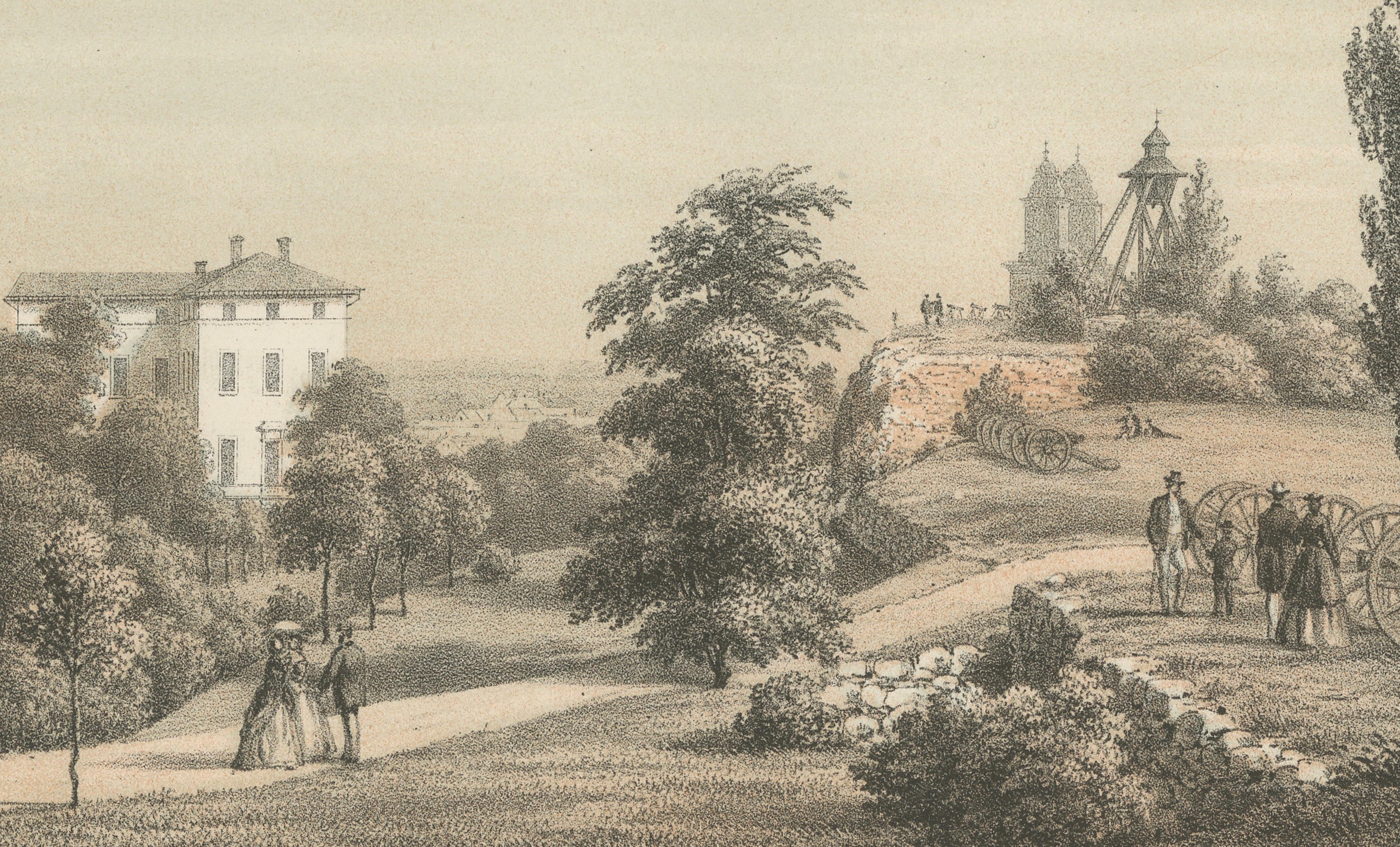 Uppsala Från Gröna Kullen View, Swedish Tinted Lithograph by A. Nay, 1877