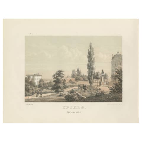 Uppsala Från Gröna Kullen View, Swedish Tinted Lithograph by A. Nay, 1877