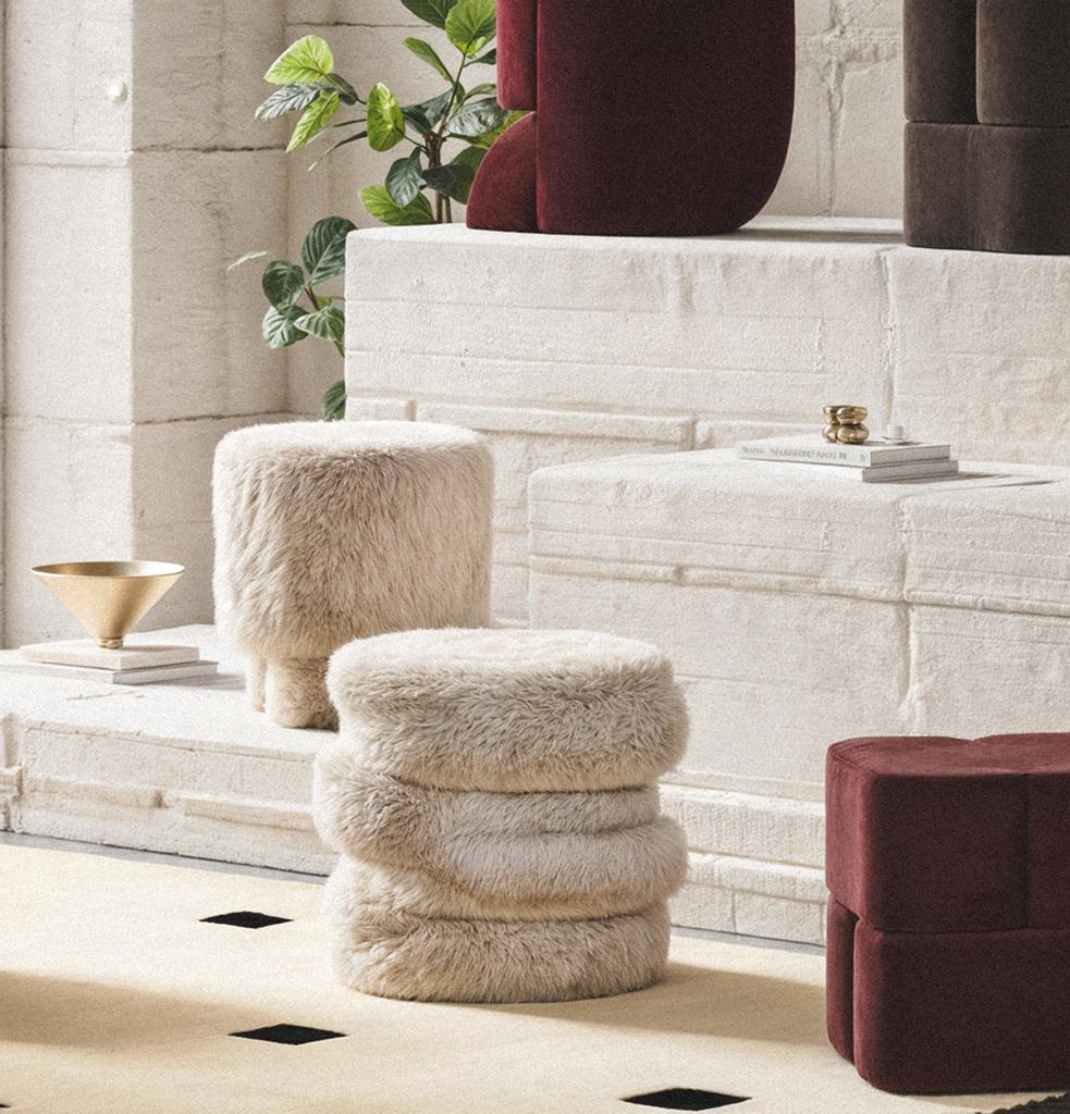 Falegnameria Pouf Up & Up in velluto marrone di Hermhaus in vendita