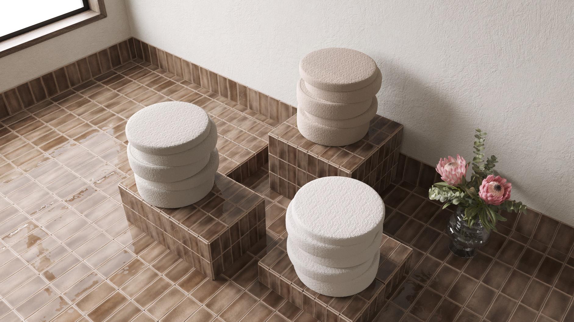 Legno Pouf Up & Up in velluto marrone di Hermhaus in vendita