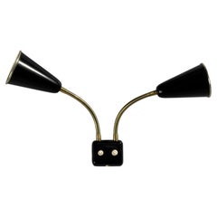 Upsala Armaturfabrik, Adjustable Wall Sconce, Black Metal, Brass, Sweden, 1960s