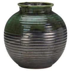 Upsala-Ekeby Attribution, Vase, Green and Grey Glazed Earthenware, Sweden, 1940s