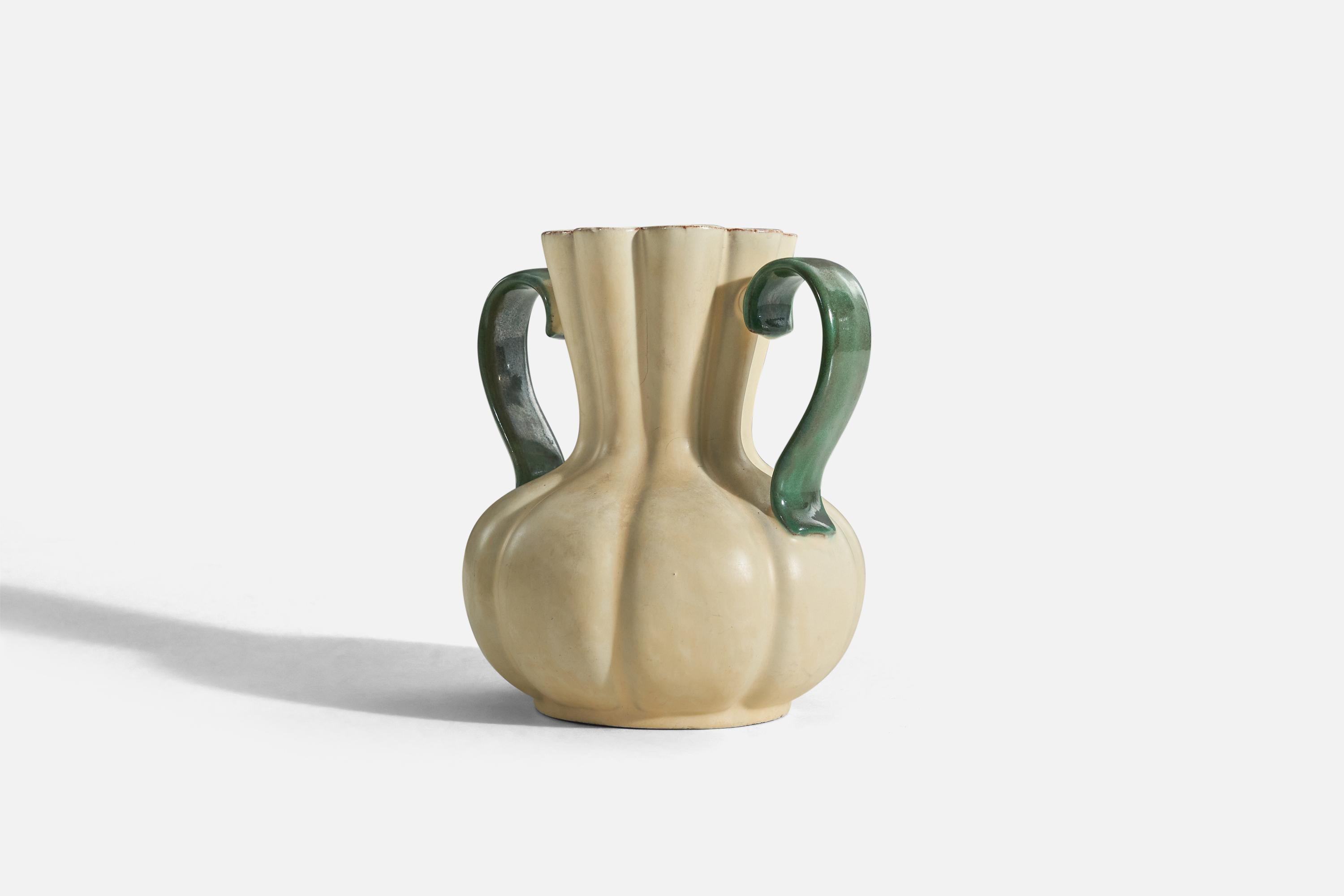 Swedish Upsala-Ekeby, Beige and Green-Glazed Earthenware, Sweden, 1940s For Sale