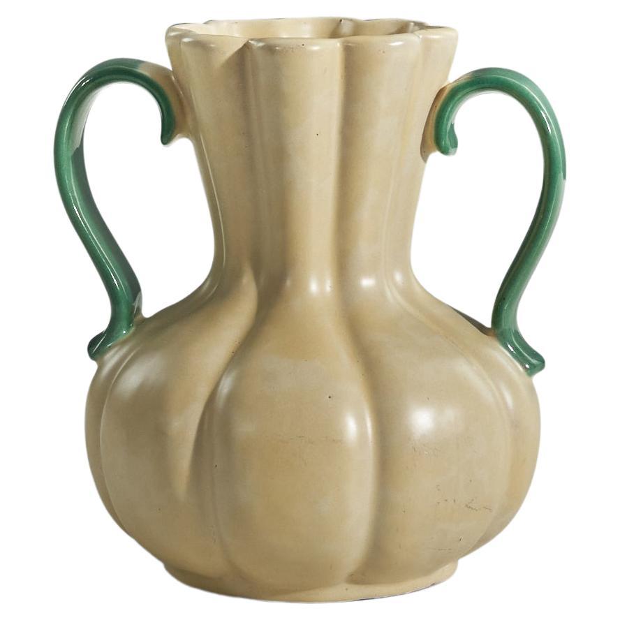 Upsala Ekeby, Terracotta smaltata beige e verde, Svezia, anni '40 in vendita