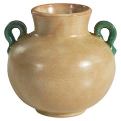 Upsala Ekeby, loza vidriada beige y verde, Suecia, década de 1940