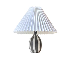 Upsala Ekeby Black Terracotta Table Lamp with White Stripes, Sweden, 1950s