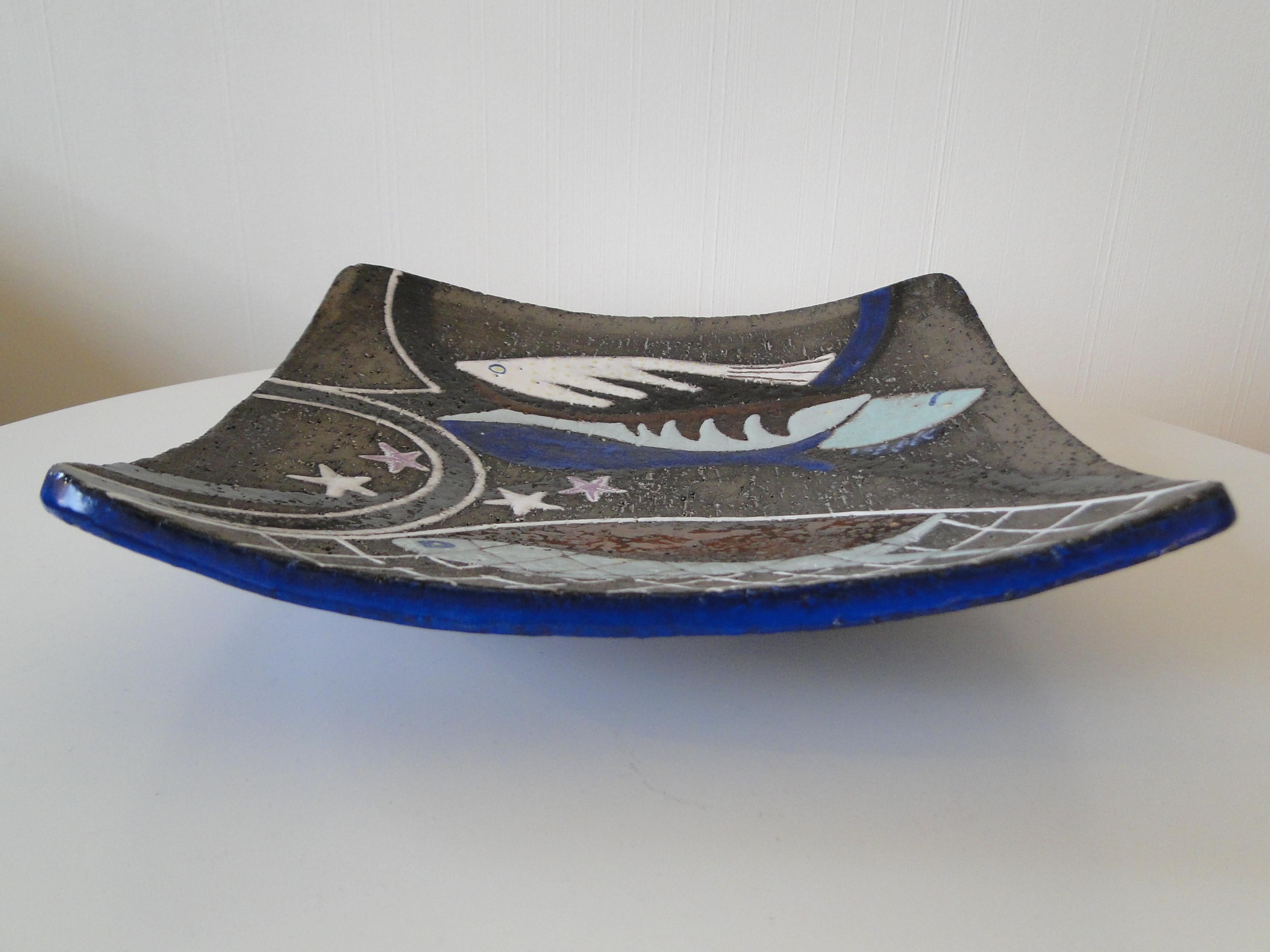 Anna Lisa Thomson Upsala Ekeby  Large Spectra Ceramic Fish Dish Sweden  For Sale 2