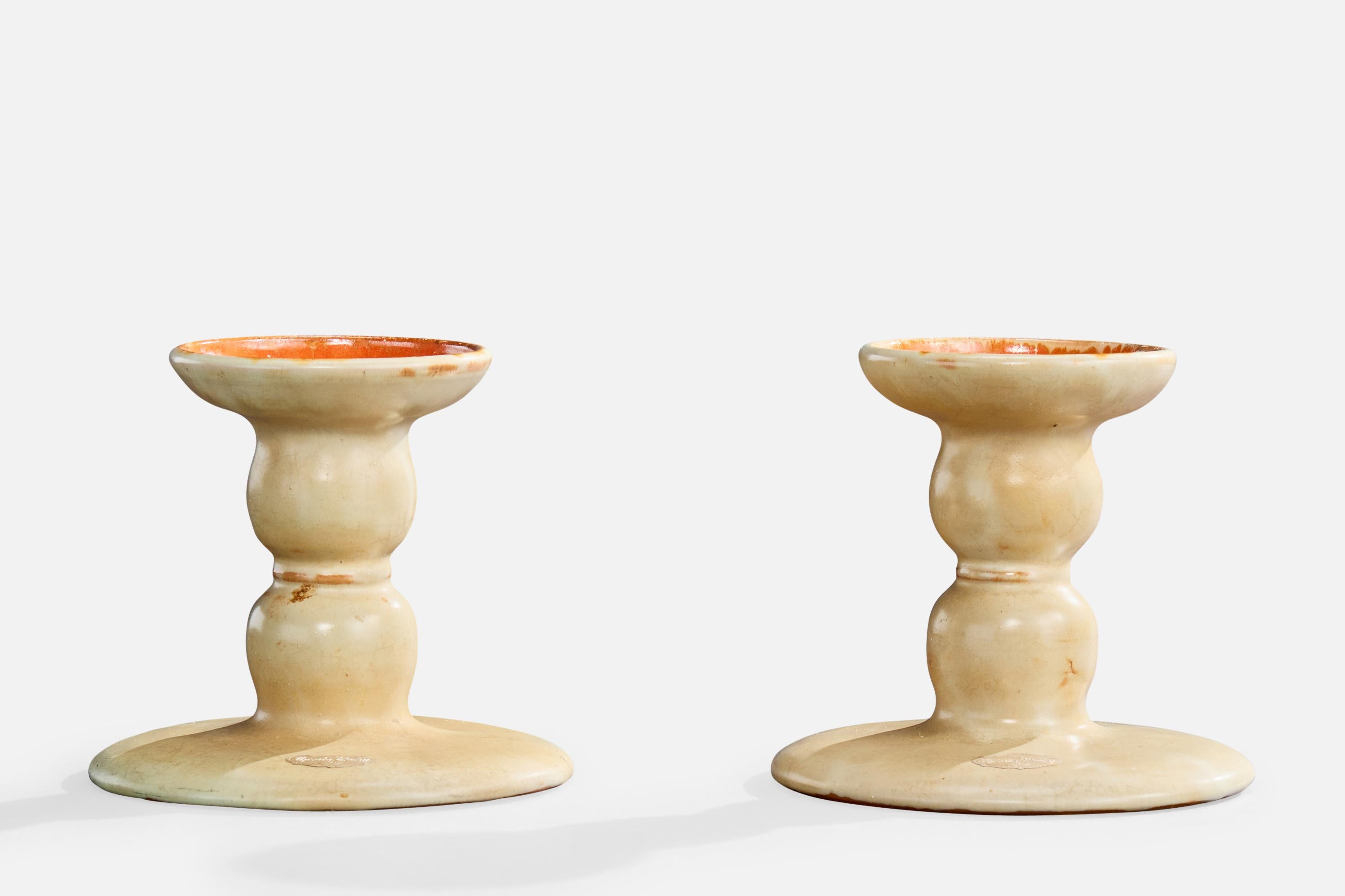 Scandinavo moderno Upsala Ekeby, Candlesticks, Ceramic, Sweden, 1930s in vendita