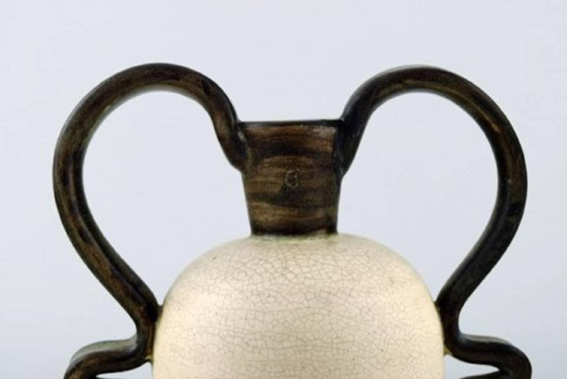 Scandinavian Modern Upsala-Ekeby Ceramic Vase with Handles, Sweden, Mid-20th Century