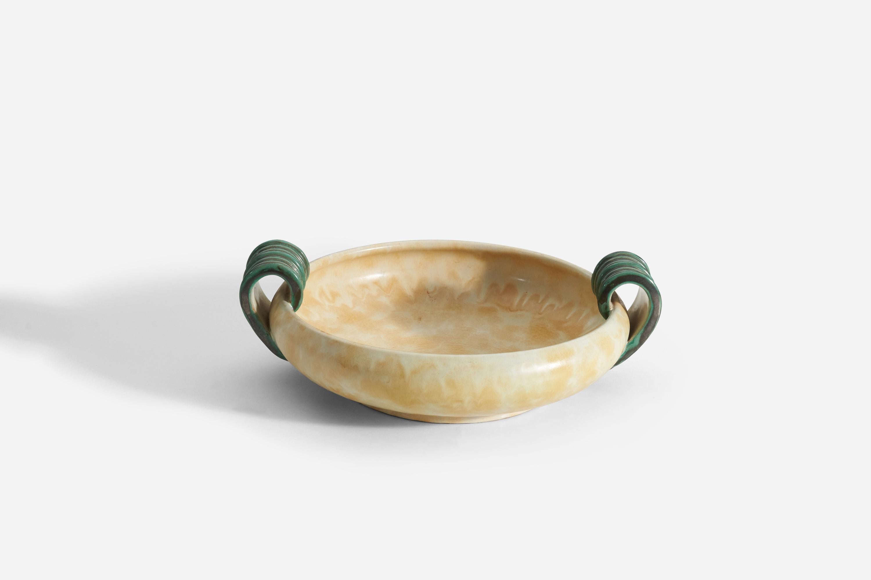 Art Deco Upsala-Ekeby, Dish / Bowl, Glazed Incised Earthenware, Sweden, 1940s