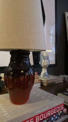 Upsala-Ekeby Earthenware Art Table Lamp OTTO in black and orange. 1930s.