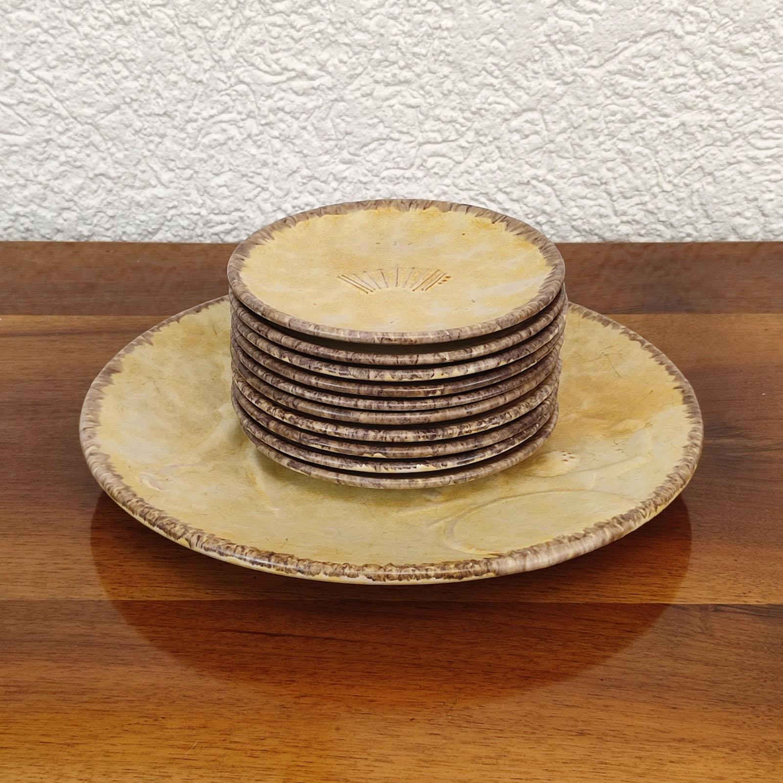 Art Déco Upsala Ekeby, Einar Luterkort, Servizio di frutta in ceramica, 1+10 pezzi, Svezia, anni '30 in vendita
