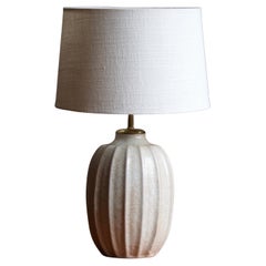 Upsala-Ekeby, Fluted Table Lamp, Grey Beige Glazed Earthenware, Sweden, 1930s
