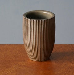 Upsala-Ekeby, Fluted Vase, Brown Glazed Earthenware, Sweden, 1940s