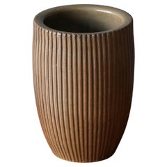 Upsala-Ekeby, Fluted Vase, Brown Glazed Earthenware, Sweden, 1940s