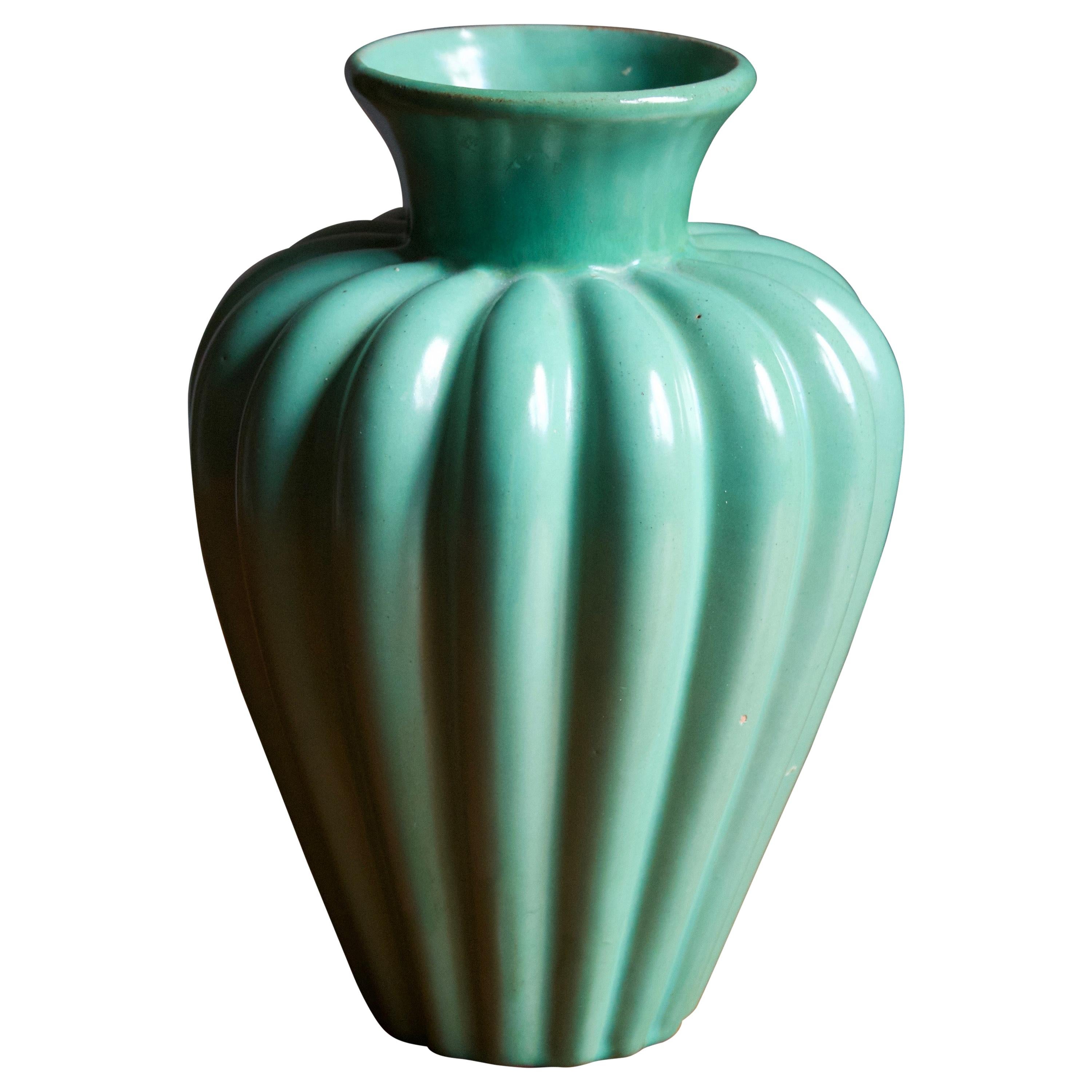 Upsala-Ekeby, Fluted Vase, Glazed Earthenware, Sweden, 1930s