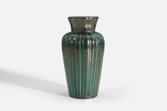 Upsala-Ekeby, Fluted Vase, Green-Glazed Earthenware, Sweden, 1940s