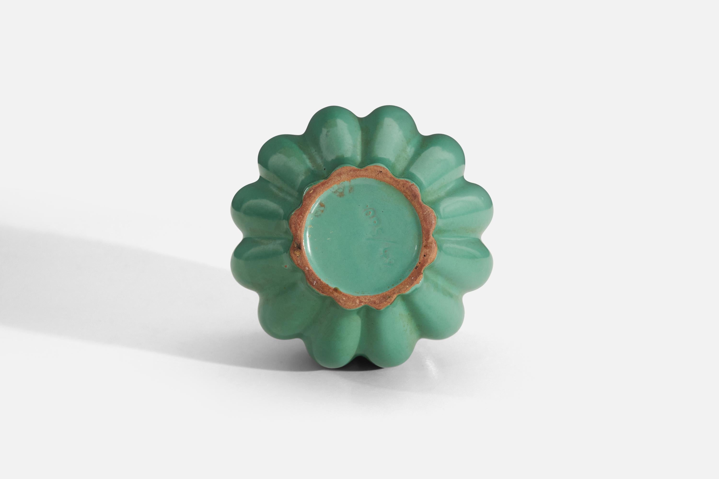 Swedish Upsala-Ekeby, Fluted Vase, Green-Glazed Earthenware, Sweden, 1940s For Sale