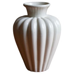 Upsala-Ekeby, Fluted Vase, White Grey Glazed Earthenware, Sweden, 1930s