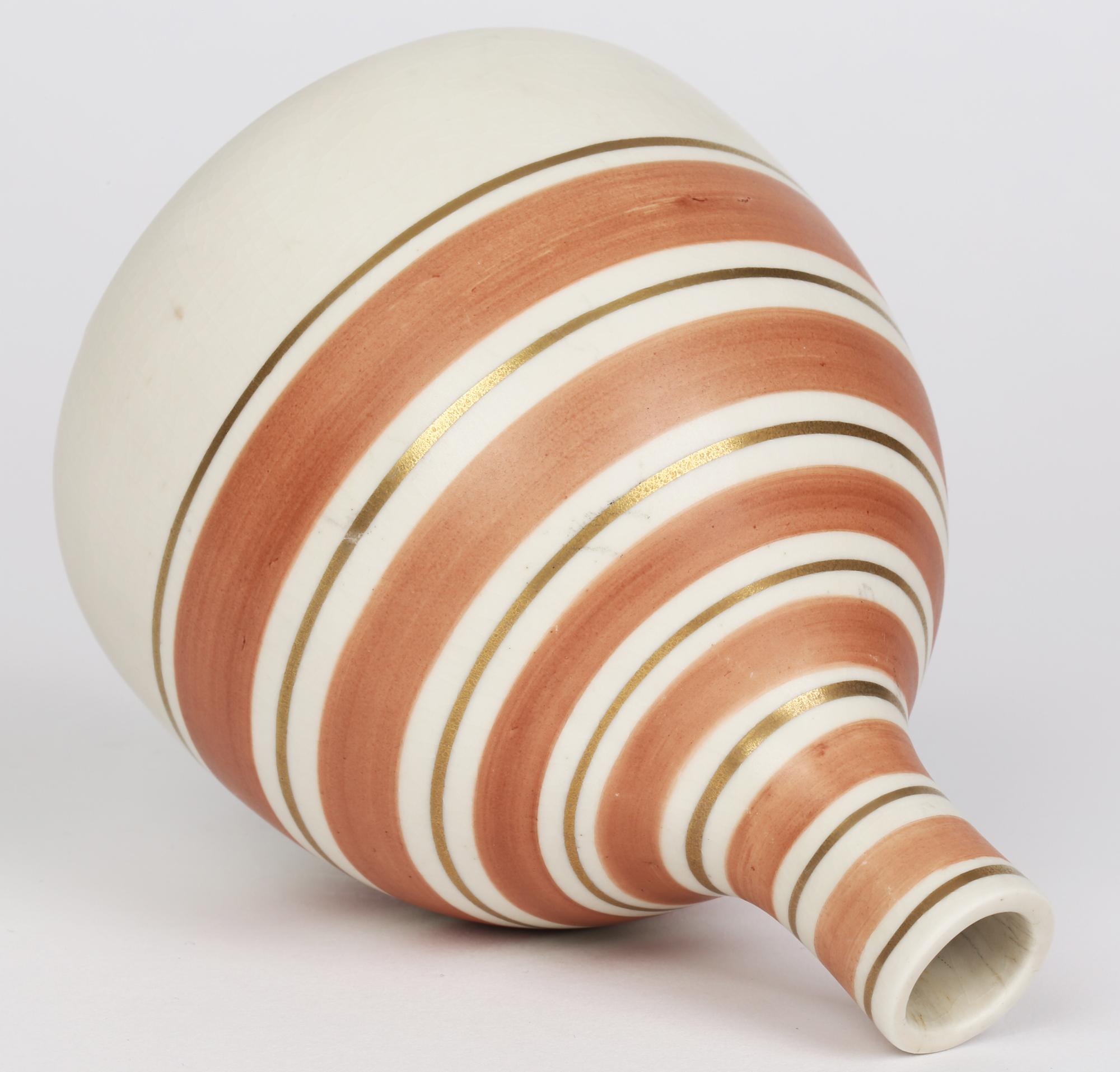 Ceramic Upsala-Ekeby Gefle Art Deco Art Pottery Linear Pattern Vase For Sale