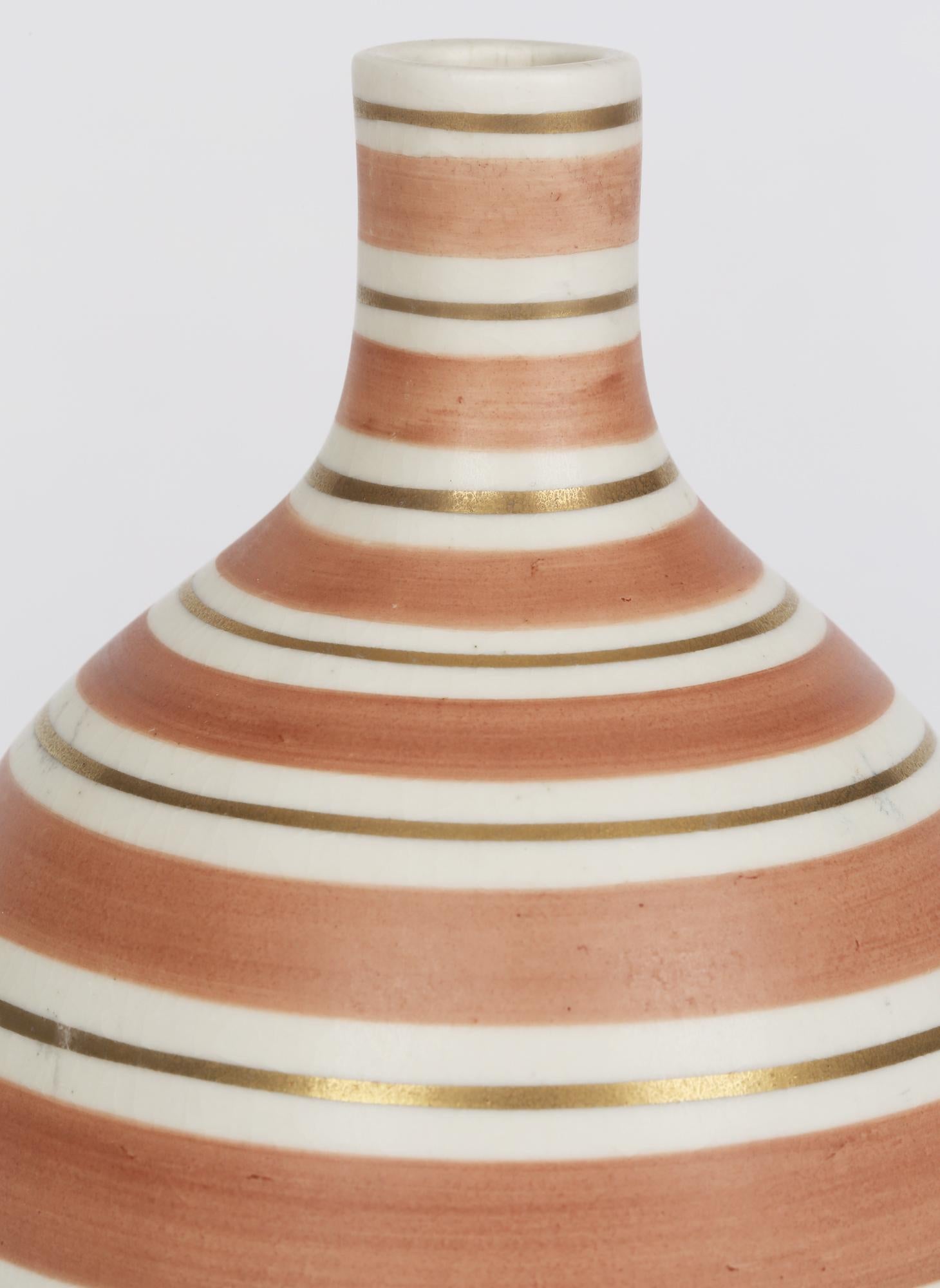 Swedish Upsala-Ekeby Gefle Art Deco Art Pottery Linear Pattern Vase For Sale