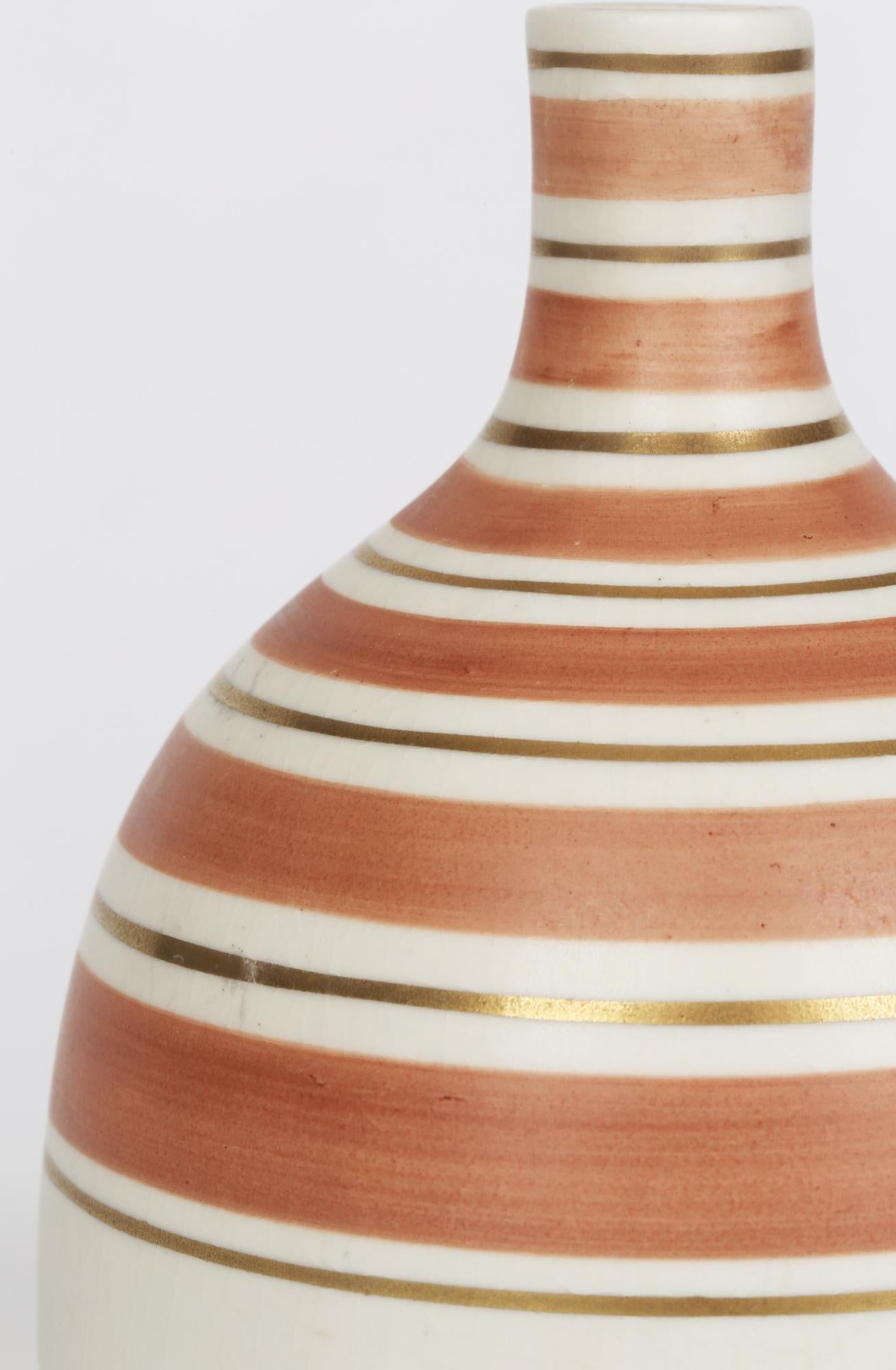 Hand-Painted Upsala-Ekeby Gefle Art Deco Art Pottery Linear Pattern Vase For Sale