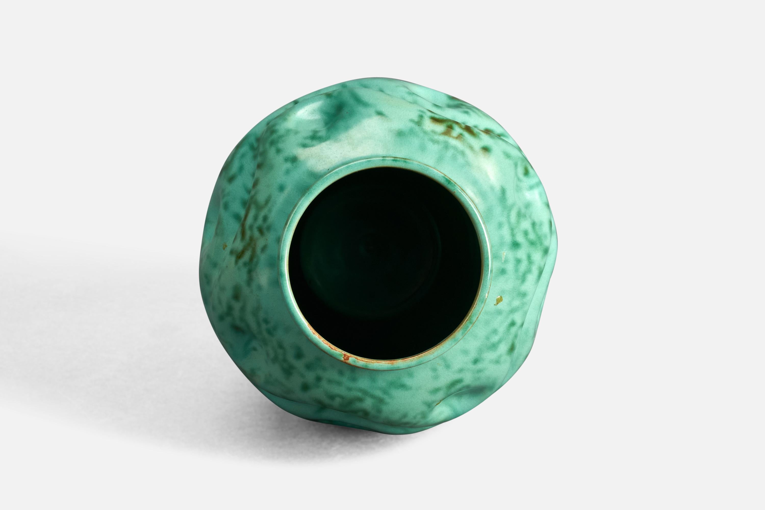 A green-glazed earthenware vase designed and produced by Upsala Ekeby, Sweden, 1940s.