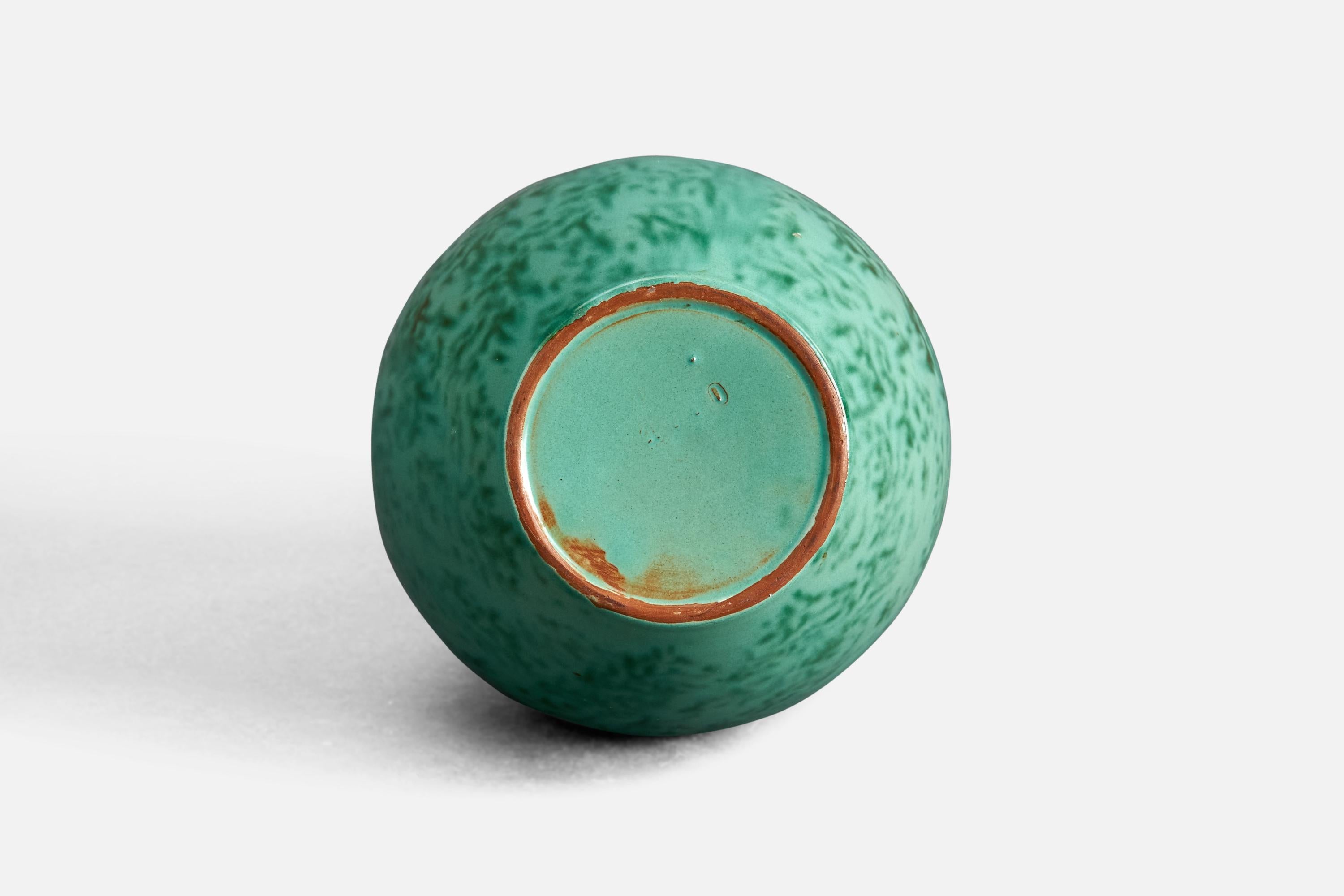 Scandinavian Modern Upsala Ekeby, Green-Glazed Vase, Earthenware, 1940s For Sale