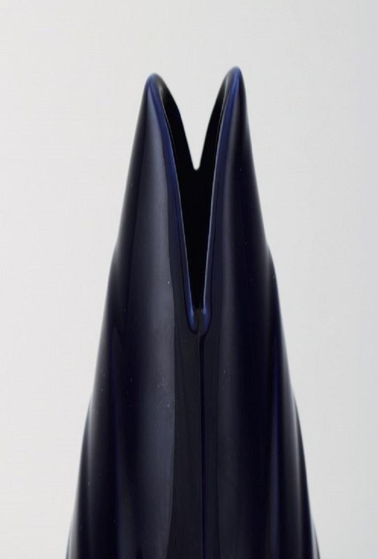 Swedish Upsala-Ekeby / Karlskrona, Ceramic Vase, Navy Blue Glaze with Gold Decoration For Sale