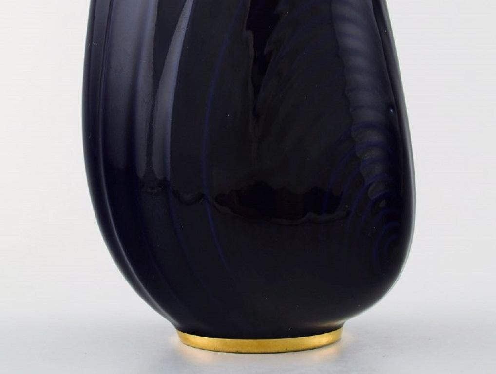 Glazed Upsala-Ekeby / Karlskrona, Ceramic Vase, Navy Blue Glaze with Gold Decoration For Sale