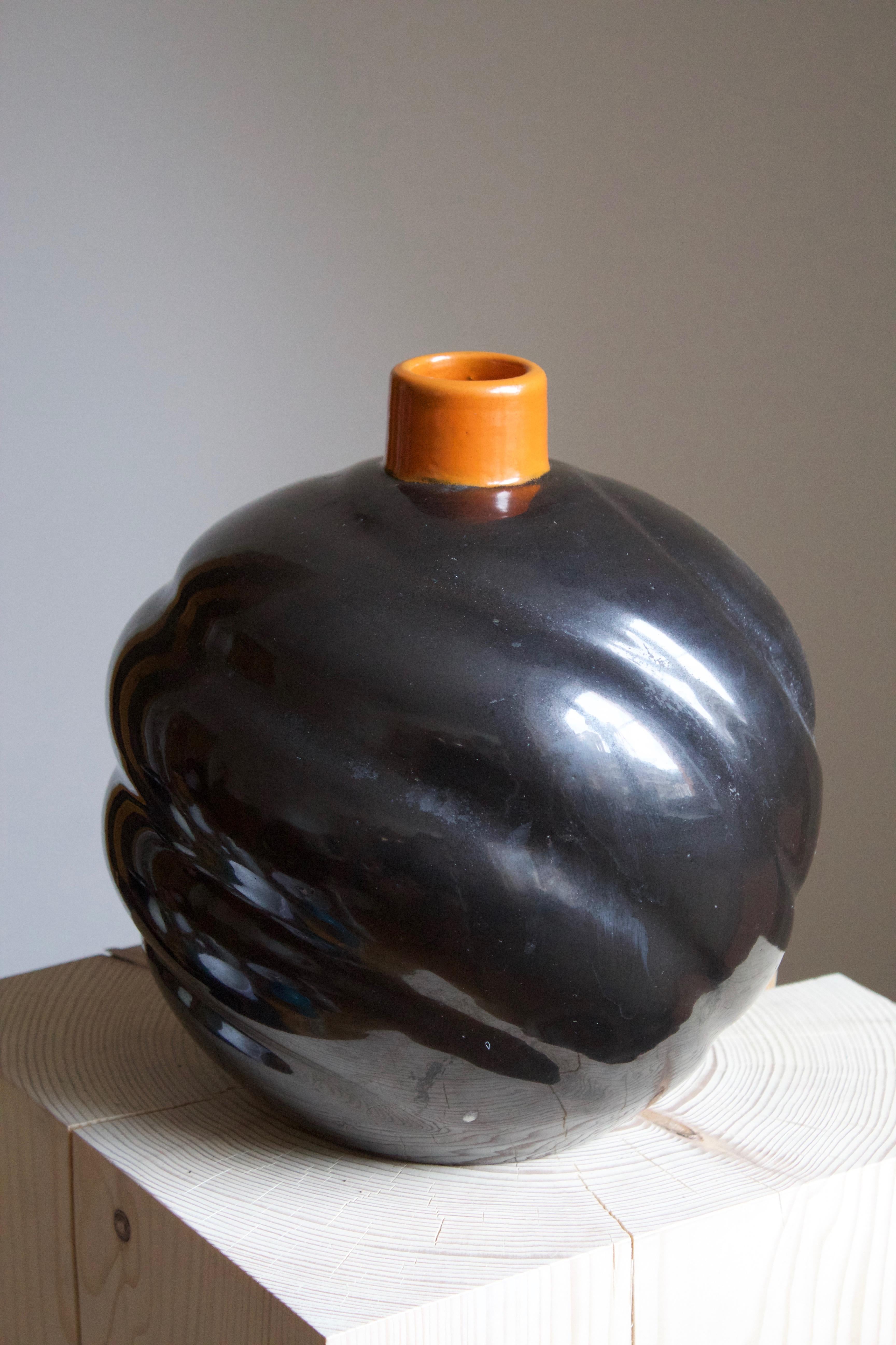 Art Deco Upsala-Ekeby, Large Organic Vase, Glazed Stoneware, Sweden, 1930s