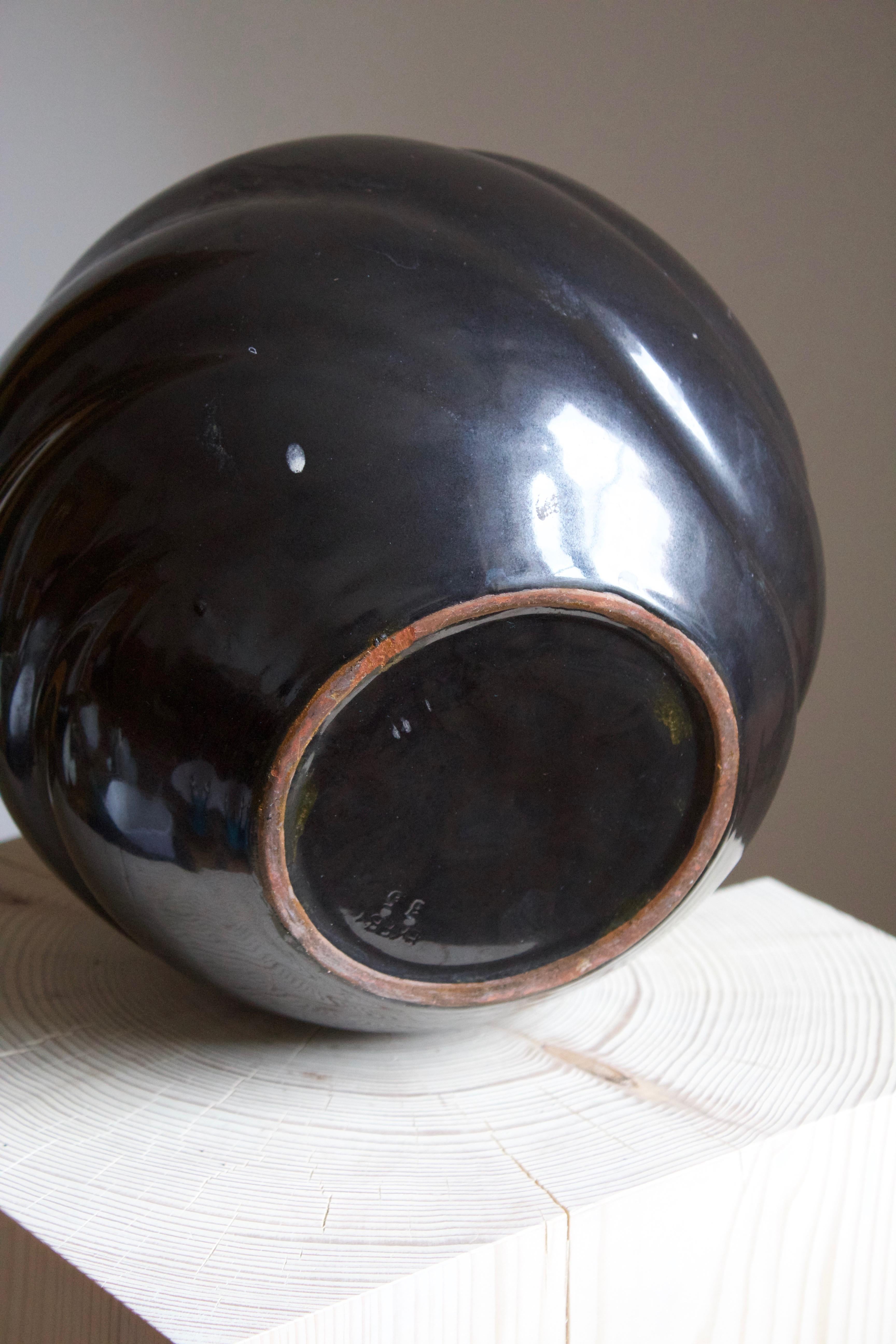 Mid-20th Century Upsala-Ekeby, Large Organic Vase, Glazed Stoneware, Sweden, 1930s
