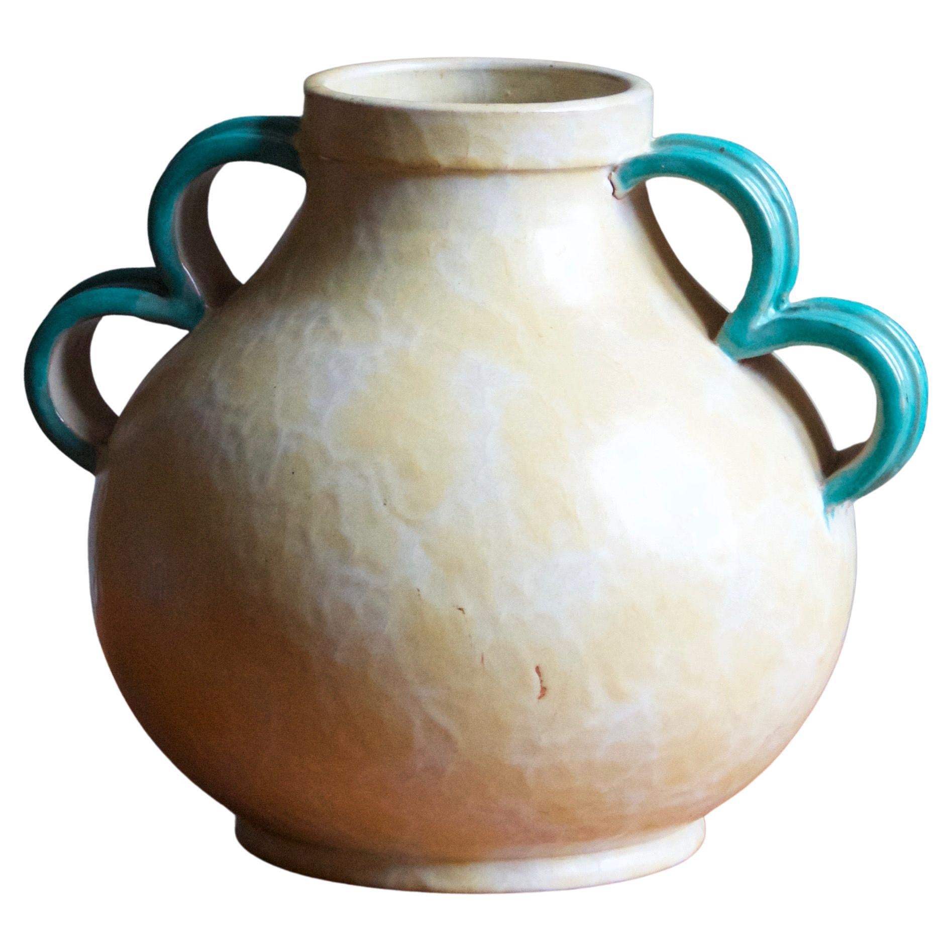 Upsala-Ekeby, Large Vase, Glazed / Blue Painted Earthenware, Sweden, 1930s