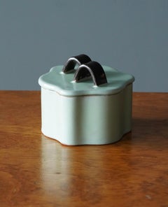 Upsala-Ekeby, Organic Lidded Jar, Green Brown Glaze Earthenware, Sweden, 1940s