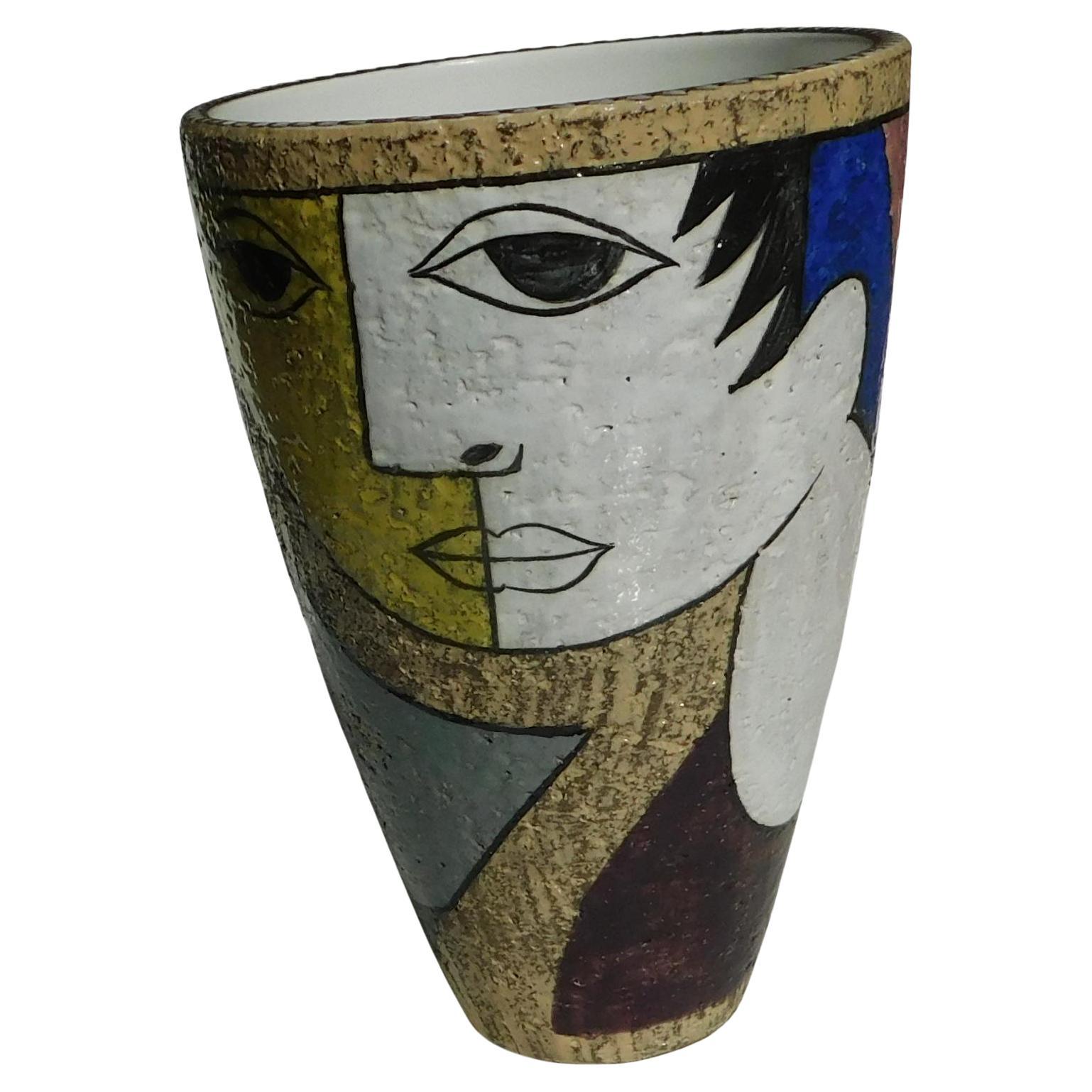 Jarrón Art Déco de porcelana Upsala Ekeby de Mari Simmulson con etiqueta de papel de aluminio en venta