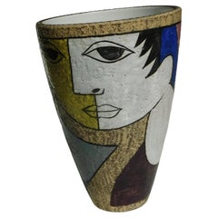 Jarrón Art Déco de porcelana Upsala Ekeby de Mari Simmulson con etiqueta de papel de aluminio