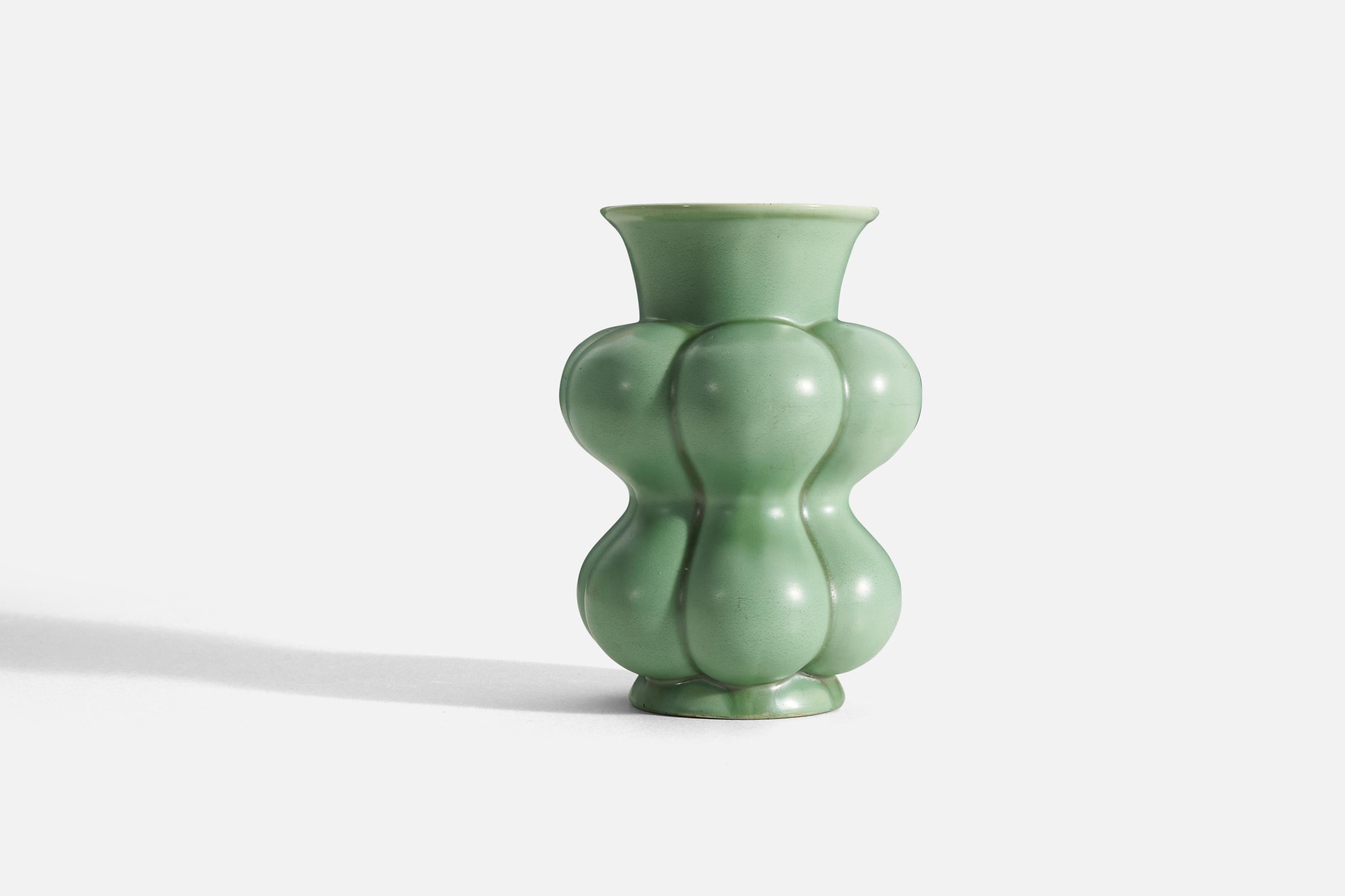 Swedish Upsala-Ekeby, Rare Vase, Green-Glazed Earthenware, Sweden, 1940s