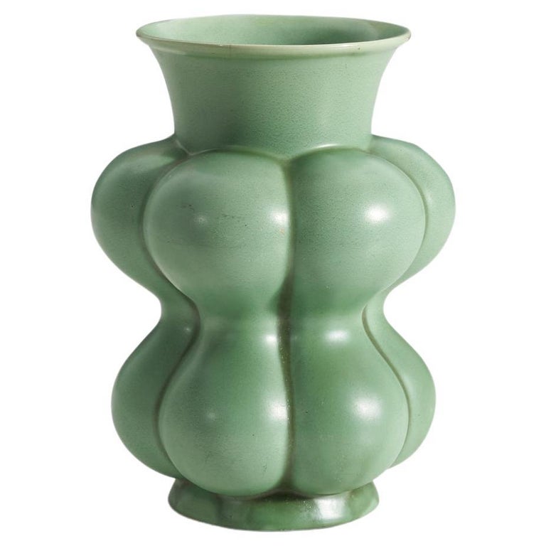 Upsala-Ekeby, Rare Vase, Green-Glazed Earthenware, Sweden, 1940s For Sale
