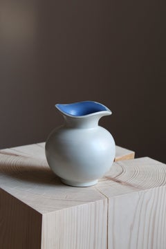 Upsala-Ekeby, Small Organic Vase, Glazed Blue / White Stoneware, Sweden, 1940s
