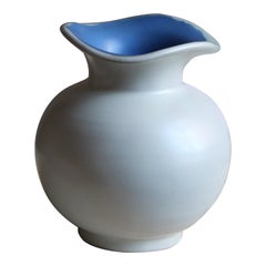 Upsala-Ekeby, Small Organic Vase, Glazed Blue / White Stoneware, Sweden, 1940s