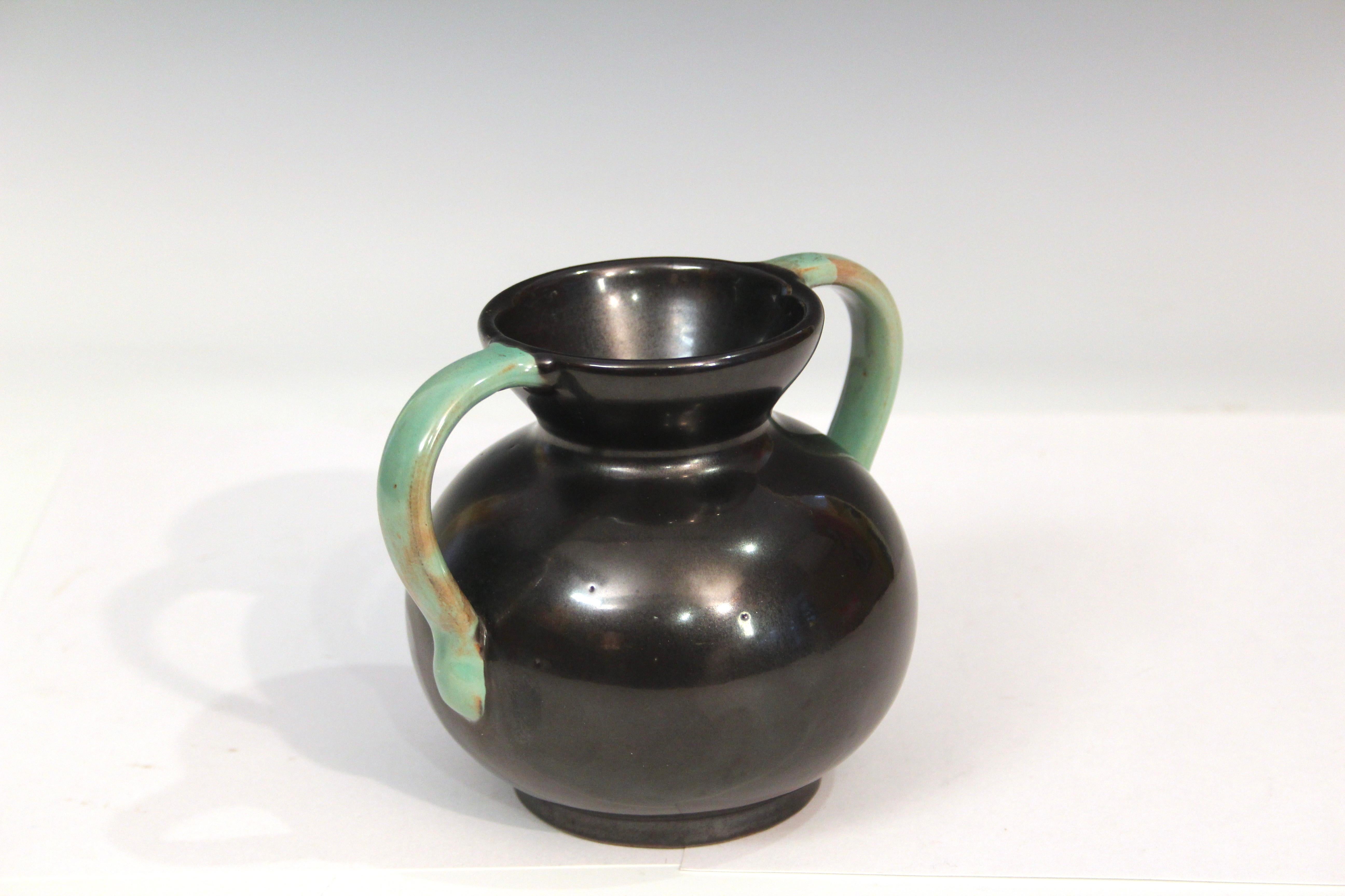 Turned Upsala Ekeby Swedish Art Pottery Vase Vintage Art Deco Scandinavian Design For Sale