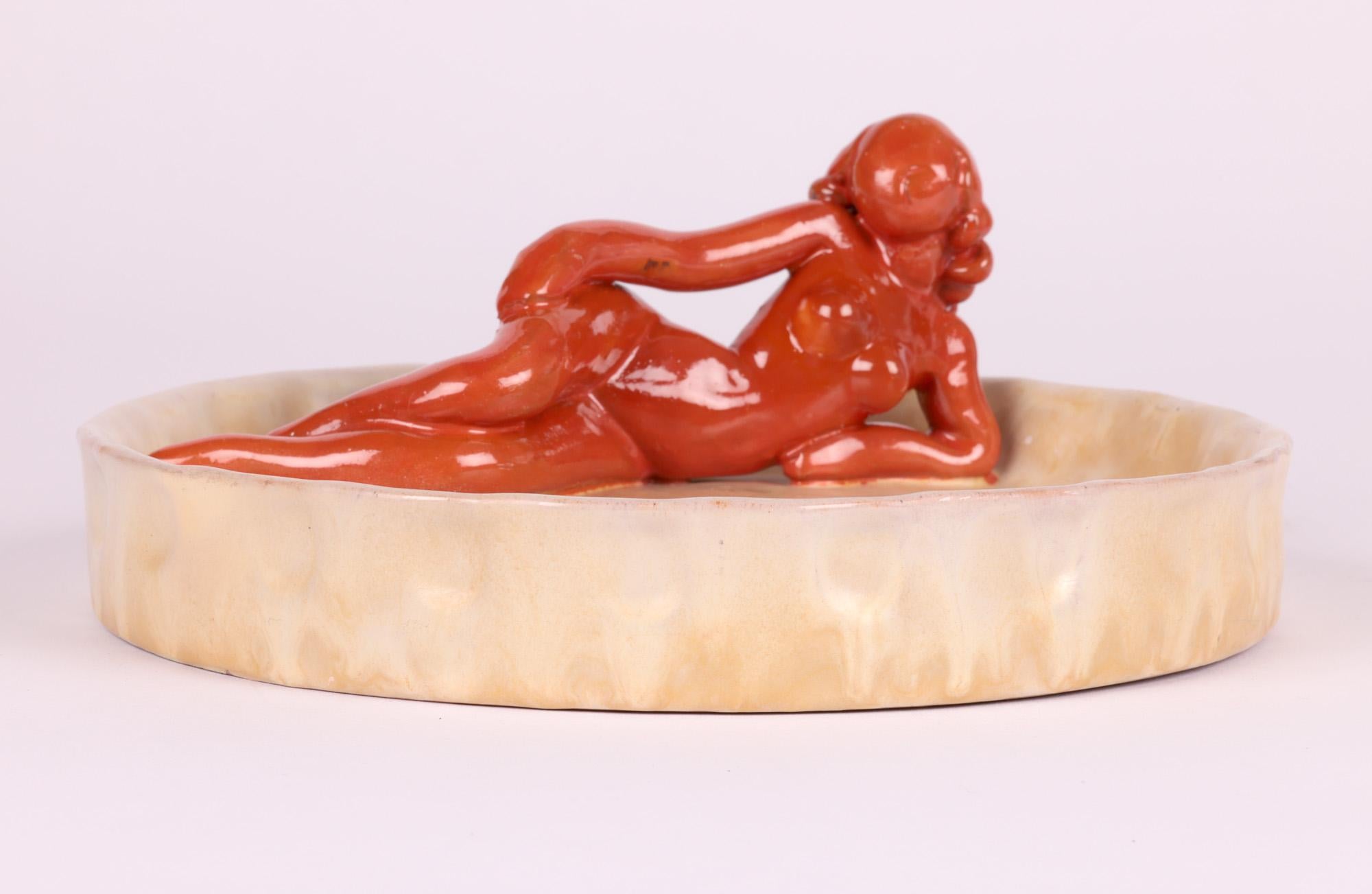 Upsala Ekeby Swedish Midcentury Art Pottery Dish with Nude For Sale 4